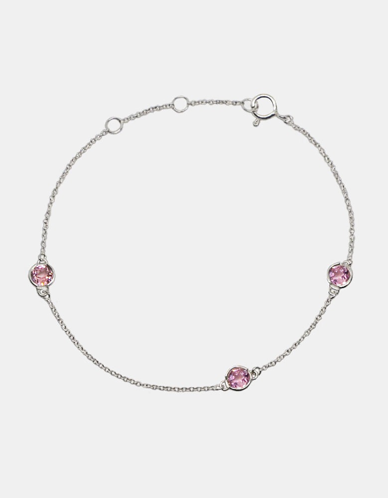 Catch Bracelet with 3 pink Tourmaline's in Sterling Silver.
